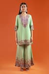 Samyukta Singhania Green Crepe, Silk, Shantoon, Chiffon Embroidery, Printed And Kurta Sharara Set Online at Aza Fashions Samyukta Singhania_Green Crepe, Silk, Shantoon, Chiffon Embroidery, Printed And Kurta Sharara Set _Online_at_Aza_Fashions