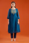 Buy Samyukta Singhania Blue Chanderi, Shantoon Embroidery, Beads, Lace Round Neck Mul Anarkali Set Online at Aza Fashions Buy_Samyukta Singhania_Blue Chanderi, Shantoon Embroidery, Beads, Lace Round Neck Mul Anarkali Set _Online_at_Aza_Fashions