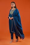 Samyukta Singhania Blue Chanderi, Shantoon Embroidery, Beads, Lace Round Neck Mul Anarkali Set at Aza Fashions Samyukta Singhania_Blue Chanderi, Shantoon Embroidery, Beads, Lace Round Neck Mul Anarkali Set _at_Aza_Fashions