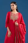 Samyukta Singhania Red Chanderi, Shantoon Embroidery, Beads, Lace Round Neck Mul Anarkali Set Online at Aza Fashions Samyukta Singhania_Red Chanderi, Shantoon Embroidery, Beads, Lace Round Neck Mul Anarkali Set _Online_at_Aza_Fashions