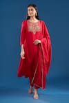 Buy Samyukta Singhania Red Chanderi, Shantoon Embroidery, Beads, Lace Round Neck Mul Anarkali Set at Aza Fashions Buy_Samyukta Singhania_Red Chanderi, Shantoon Embroidery, Beads, Lace Round Neck Mul Anarkali Set _at_Aza_Fashions
