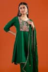Shop Samyukta Singhania Green Silk, Shantoon, Chiffon Embroidery, Beads, Lace Round Neck Anarkali Set Online at Aza Fashions Shop_Samyukta Singhania_Green Silk, Shantoon, Chiffon Embroidery, Beads, Lace Round Neck Anarkali Set _Online_at_Aza_Fashions