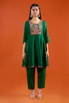 Samyukta Singhania Green Silk, Shantoon, Chiffon Embroidery, Beads, Lace Round Neck Anarkali Set at Aza Fashions Samyukta Singhania_Green Silk, Shantoon, Chiffon Embroidery, Beads, Lace Round Neck Anarkali Set _at_Aza_Fashions