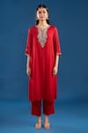 Shop Samyukta Singhania Red Organza, Silk, Shantoon Beads, Embroidery, Zari, Gota Patti, Hand Kurta Set Online at Aza Fashions Shop_Samyukta Singhania_Red Organza, Silk, Shantoon Beads, Embroidery, Zari, Gota Patti, Hand Kurta Set _Online_at_Aza_Fashions