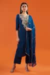 Samyukta Singhania Blue Silk, Shantoon, Chiffon Embroidery, Sequins, Beads, A-line Kurta Set at Aza Fashions Samyukta Singhania_Blue Silk, Shantoon, Chiffon Embroidery, Sequins, Beads, A-line Kurta Set _at_Aza_Fashions