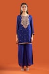 Shop Samyukta Singhania Blue Silk Organza, Shantoon Embroidery Round Neck Zari Dori Kurta Sharara Set Online at Aza Fashions Shop_Samyukta Singhania_Blue Silk Organza, Shantoon Embroidery Round Neck Zari Dori Kurta Sharara Set _Online_at_Aza_Fashions