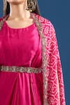 Shop Samyukta Singhania Pink Chinon, Silk Embroidery, Leheriya Print Cape And Draped Saree Dress Set Online at Aza Fashions Shop_Samyukta Singhania_Pink Chinon, Silk Embroidery, Leheriya Print Cape And Draped Saree Dress Set _Online_at_Aza_Fashions