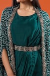 Buy Samyukta Singhania Green Chinon Embroidery Open Neck Printed Cape And Draped Saree Dress Set Online at Aza Fashions Buy_Samyukta Singhania_Green Chinon Embroidery Open Neck Printed Cape And Draped Saree Dress Set _Online_at_Aza_Fashions