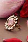 Swabhimann_Pink Stones, Faux Diamonds Kundan Embellished Ring _Online_at_Aza_Fashions