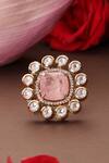 Shop_Swabhimann_Pink Stones, Faux Diamonds Kundan Embellished Ring _at_Aza_Fashions
