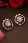 Shop_Swabhimann_Red Gemstones, Pearls Kundan Embellished Earrings _at_Aza_Fashions