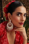 Shop_Swabhimann_Red Stones, Beads, Pearls, Crystals Kundan And Ruby Drop Chandbali Earrings _Online_at_Aza_Fashions