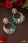Shop_Swabhimann_Green Stones, Crystals, Beads Kundan And Enamel Chandbali Earrings _at_Aza_Fashions