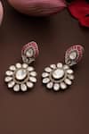 Shop_Swabhimann_Red Gemstones, Floral Cutwork Earrings _at_Aza_Fashions