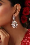 Swabhimann_Red Gemstones, Floral Cutwork Earrings _Online_at_Aza_Fashions