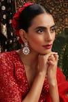 Shop_Swabhimann_Red Gemstones, Floral Cutwork Earrings _Online_at_Aza_Fashions