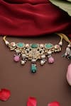 Shop_Swabhimann_Multi Color Stone And Pearl Embellished Choker _at_Aza_Fashions