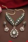 Shop_Swabhimann_Green Stones, Beads Kundan And Emerald Studded Necklace Set _at_Aza_Fashions