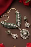 Buy_Swabhimann_Green Stones, Beads Kundan And Emerald Studded Necklace Set _Online_at_Aza_Fashions