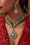 Shop_Swabhimann_Green Stones, Beads Kundan And Emerald Studded Necklace Set _Online_at_Aza_Fashions