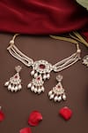 Swabhimann_Red Pearls, Stones Kundan And Embellished Choker Set _Online_at_Aza_Fashions