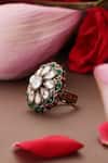 Swabhimann_Gold Plated Gemstones, Kundan And Green Floral Ring _Online_at_Aza_Fashions