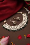 Shop_Swabhimann_Gold Plated Pearls, Beads, Faux Diamonds Kundan And Emerald Beaded Necklace Set _at_Aza_Fashions
