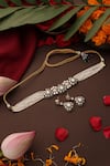 Shop_Swabhimann_White Stones, Faux Diamonds Kundan And Pearl Embellished Choker Set _at_Aza_Fashions