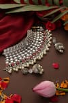 Swabhimann_Red Pearls, Stones, Beads Kundan And Embellished Choker Set _Online_at_Aza_Fashions