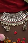 Shop_Swabhimann_Red Pearls, Stones, Beads Kundan And Embellished Choker Set _at_Aza_Fashions