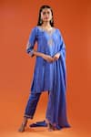 Samyukta Singhania Blue Silk Embroidery, Metallic Thread V-neck Marodi Kurta Set Online at Aza Fashions Samyukta Singhania_Blue Silk Embroidery, Metallic Thread V-neck Marodi Kurta Set _Online_at_Aza_Fashions