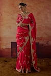 Buy Vinita Bhansali Red Silk Embroidery, Sequins, Zari V-neck Sindoori Saree With Blouse at Aza Fashions Buy_Vinita Bhansali_Red Silk Embroidery, Sequins, Zari V-neck Sindoori Saree With Blouse _at_Aza_Fashions