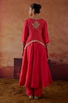 Shop_Vinita Bhansali_Red Organza, Zari, Sequins, Metallic Thread, Eka Jacket Anarkali Set _at_Aza_Fashions