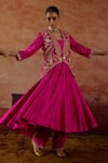 Vinita Bhansali_Pink Organza, Embroidery, Zari Open Neck, Priyam Jacket Anarkali Set _Online_at_Aza_Fashions