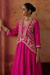 Buy_Vinita Bhansali_Pink Organza, Embroidery, Zari Open Neck, Priyam Jacket Anarkali Set _Online_at_Aza_Fashions