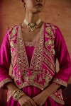 Shop_Vinita Bhansali_Pink Organza, Embroidery, Zari Open Neck, Priyam Jacket Anarkali Set _Online_at_Aza_Fashions