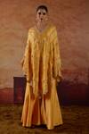 Vinita Bhansali_Yellow Silk V-neck Nayaab Marodi And Gota Embroidered Cape Set _Online_at_Aza_Fashions