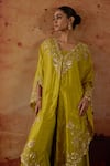 Buy_Vinita Bhansali_Green Silk V-, Round Maryam Embroidered Cape Sharara Set _Online_at_Aza_Fashions