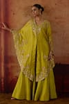 Shop_Vinita Bhansali_Green Silk V-, Round Maryam Embroidered Cape Sharara Set _Online_at_Aza_Fashions