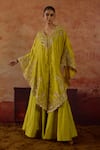 Vinita Bhansali_Green Silk V-, Round Maryam Embroidered Cape Sharara Set _at_Aza_Fashions