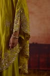 Buy_Vinita Bhansali_Green Silk V-, Round Maryam Embroidered Cape Sharara Set 