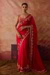 Buy Vinita Bhansali Red Silk Sequins, Zari, Embroidery Square Neck Sahba Saree With Blouse at Aza Fashions Buy_Vinita Bhansali_Red Silk Sequins, Zari, Embroidery Square Neck Sahba Saree With Blouse _at_Aza_Fashions
