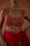 Shop Vinita Bhansali Red Silk Sequins, Zari, Embroidery Square Neck Sahba Saree With Blouse Online at Aza Fashions Shop_Vinita Bhansali_Red Silk Sequins, Zari, Embroidery Square Neck Sahba Saree With Blouse _Online_at_Aza_Fashions