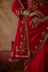 Vinita Bhansali Red Silk Sequins, Zari, Embroidery Square Neck Sahba Saree With Blouse at Aza Fashions Vinita Bhansali_Red Silk Sequins, Zari, Embroidery Square Neck Sahba Saree With Blouse _at_Aza_Fashions