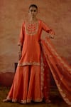 Vinita Bhansali Orange , Organza Embroidery, Mirrors, Zari, Parinaaz Kurta Sharara Set Online at Aza Fashions Vinita Bhansali_Orange , Organza Embroidery, Mirrors, Zari, Parinaaz Kurta Sharara Set _Online_at_Aza_Fashions