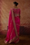 Shop Vinita Bhansali Pink Silk Embroidery, Zari, Metallic Thread V-neck Gulaban Saree With Blouse at Aza Fashions Shop_Vinita Bhansali_Pink Silk Embroidery, Zari, Metallic Thread V-neck Gulaban Saree With Blouse _at_Aza_Fashions
