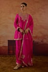 Buy_Vinita Bhansali_Pink , Organza Embroidery, Sequins, Gota Gulaban Kurta Sharara Set _at_Aza_Fashions