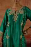 Buy_Vinita Bhansali_Green , Organza Embroidery, Zari, Sequins Split V-neck Vanhi Kurta Set _Online_at_Aza_Fashions
