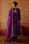 Shop_Vinita Bhansali_Purple , Organza Embroidery, Sequins, Zari V-neck Naaznin Anarkali Set _at_Aza_Fashions