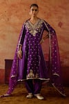 Buy_Vinita Bhansali_Purple , Organza Embroidery, Sequins, Zari V-neck Naaznin Anarkali Set _at_Aza_Fashions